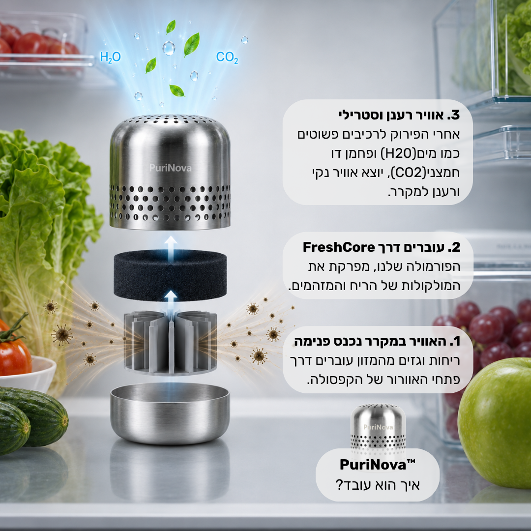 מנטרל ריחות ומזהמים באוויר מהשורש ™PuriNova