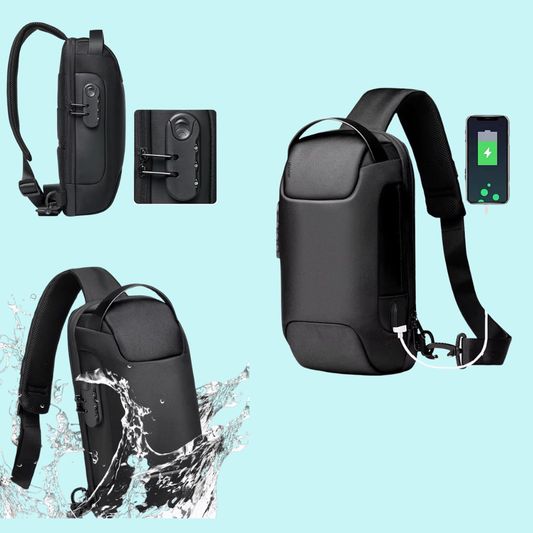 תיק צד אנטי גניבה כולל טעינת USB, מנעול רוכסנים, עמיד למים